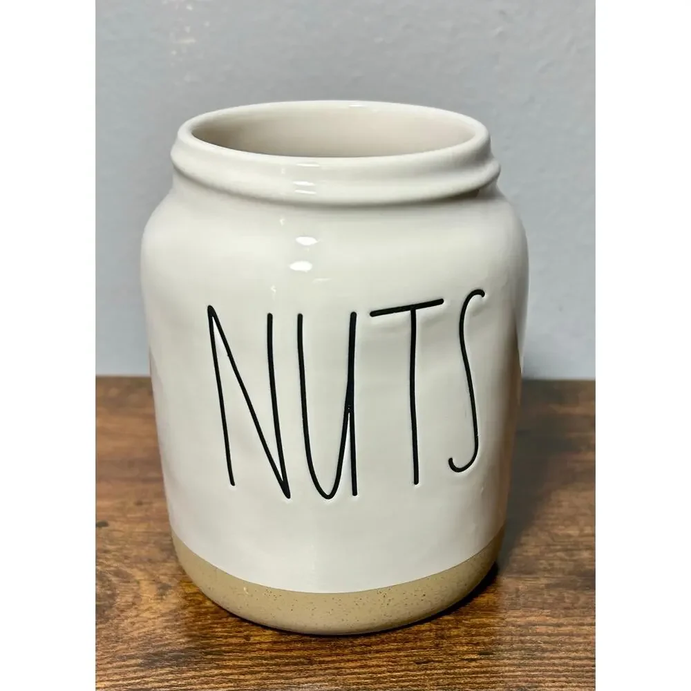 Rae Dunn by Mageneta 5” “NUTS” Ceramic Canister White- No Lid